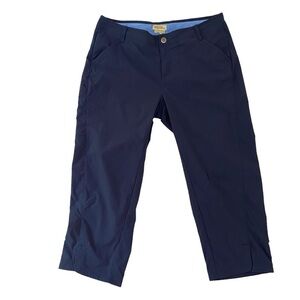 Royal Robbins pedal pusher pants cerulean& navy blue lightweight stretch 4